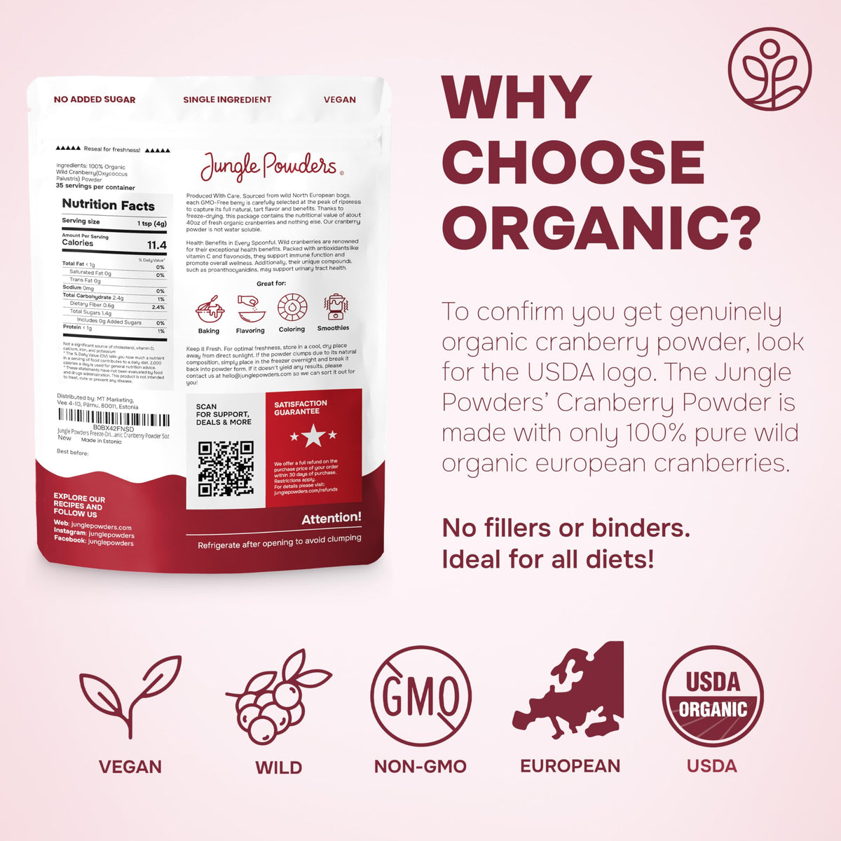 Jungle Powders Wild Cranberry Powder smoothies image highlights flavor and color boost.