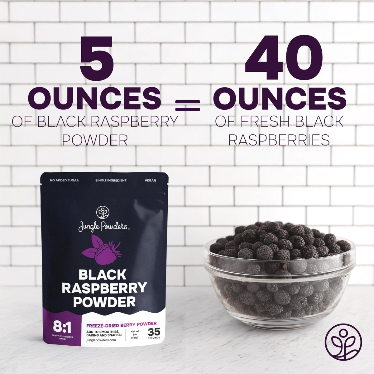 Jungle Powders freeze-dried raspberry powder bottle with pure fruit flavor.