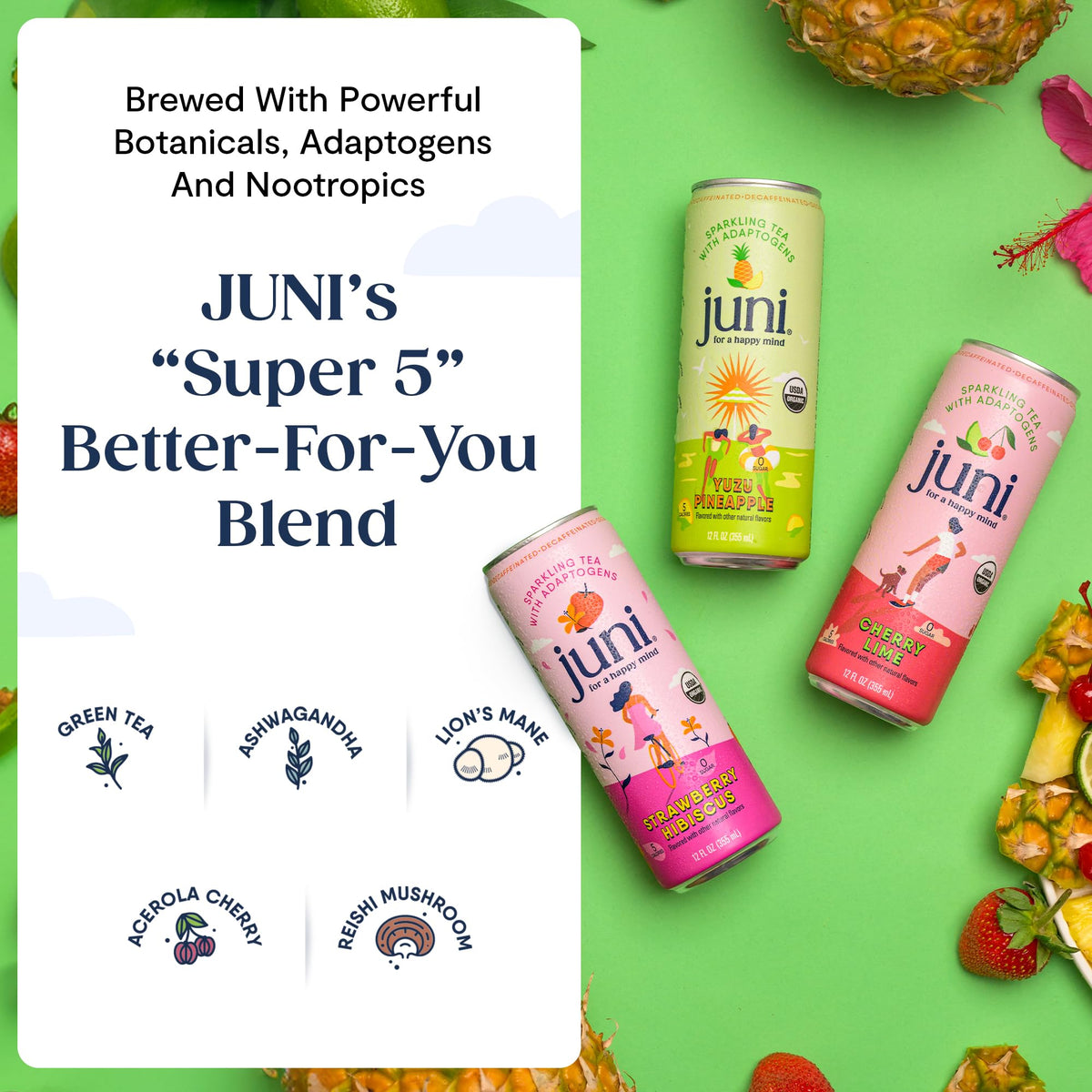JUNI decaffeinated sparkling drink ideal for evenings.
