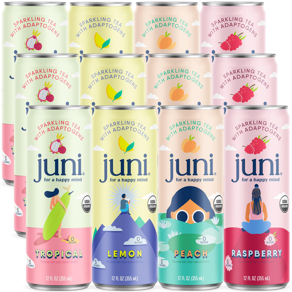 JUNI sparkling drink bottle with ashwagandha for focus