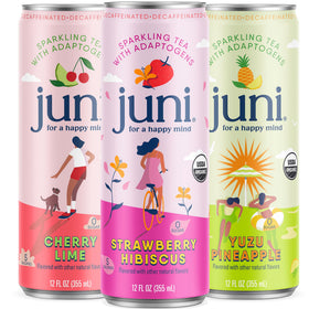 JUNI sparkling drink bottle with ashwagandha for calm focus.