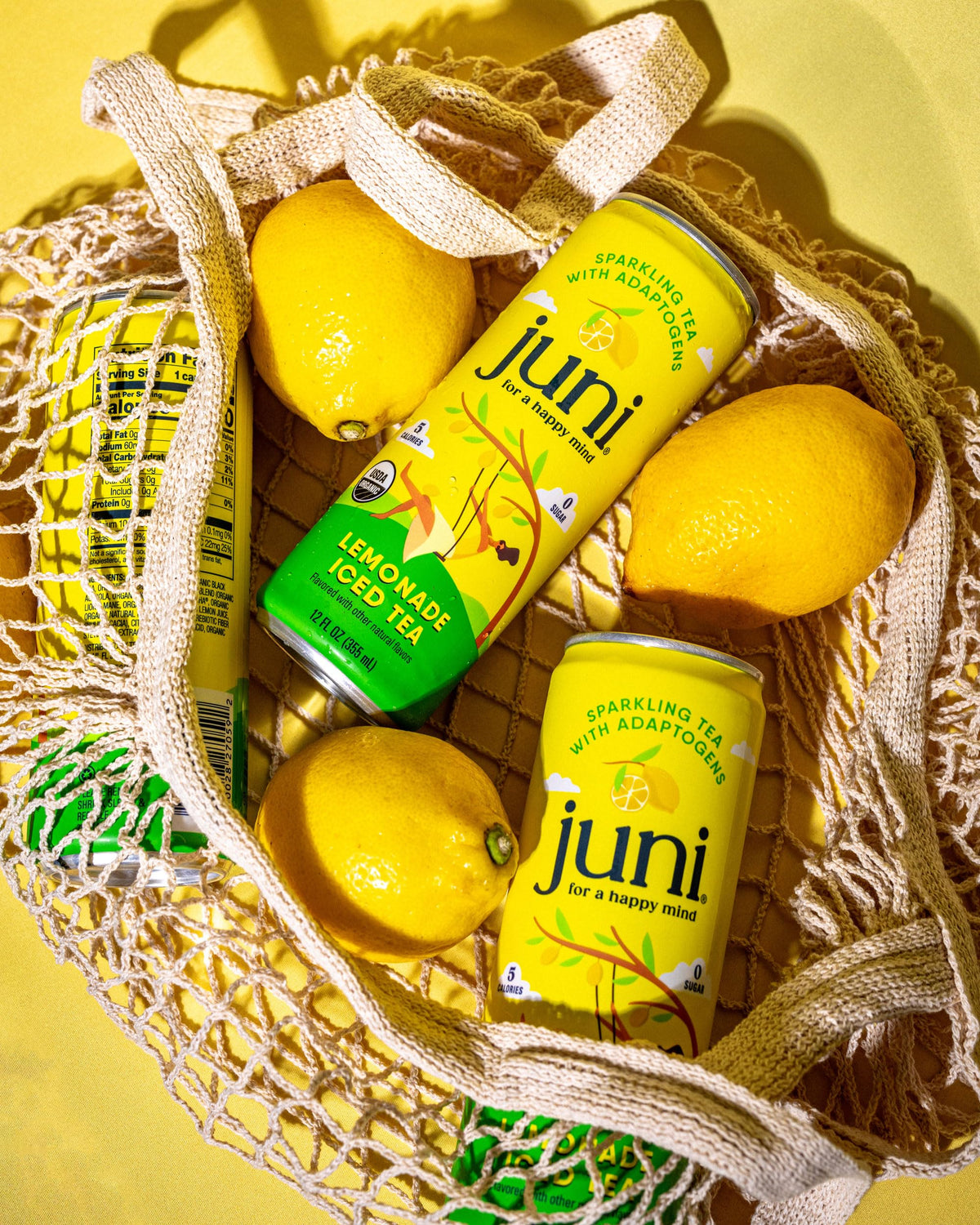 JUNI Sparkling Adaptogen can with green tea caffeine for a gentle lift