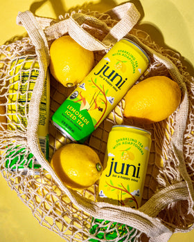 JUNI Sparkling Adaptogen can with green tea caffeine for a gentle lift