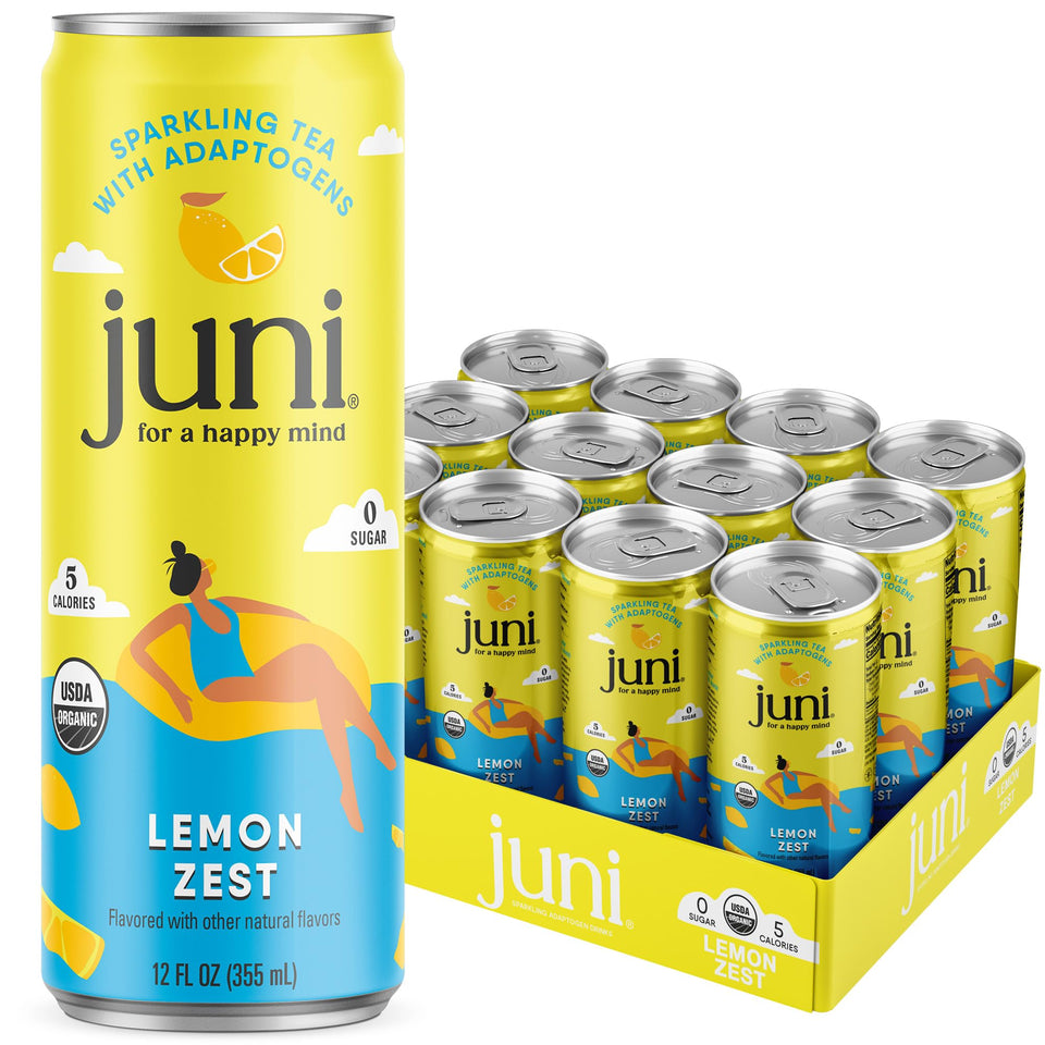 JUNI Sparkling Lemon can with vibrant bubbles for focused energy
