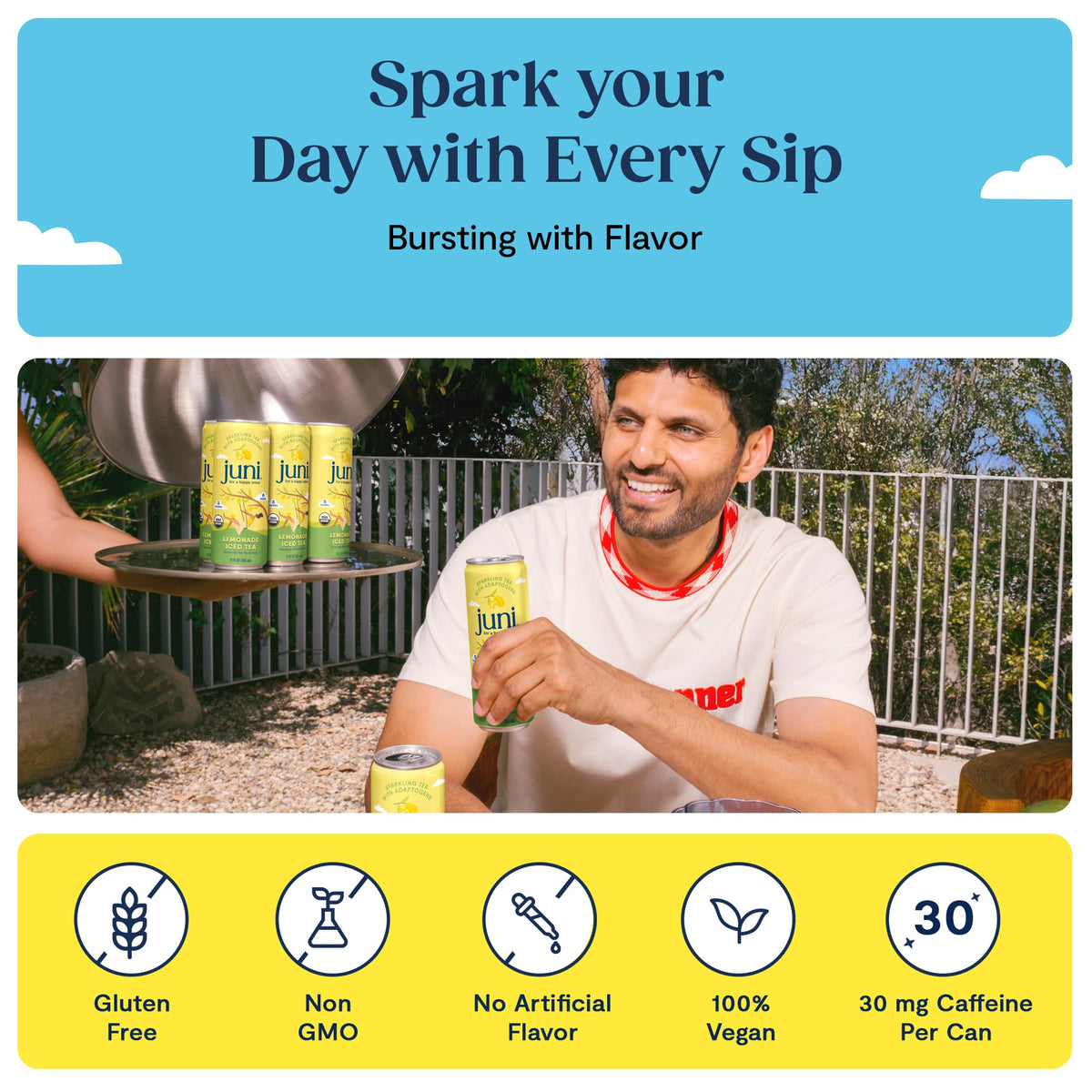 JUNI Sparkling Adaptogen can highlighting lion's mane for mental clarity on busy days