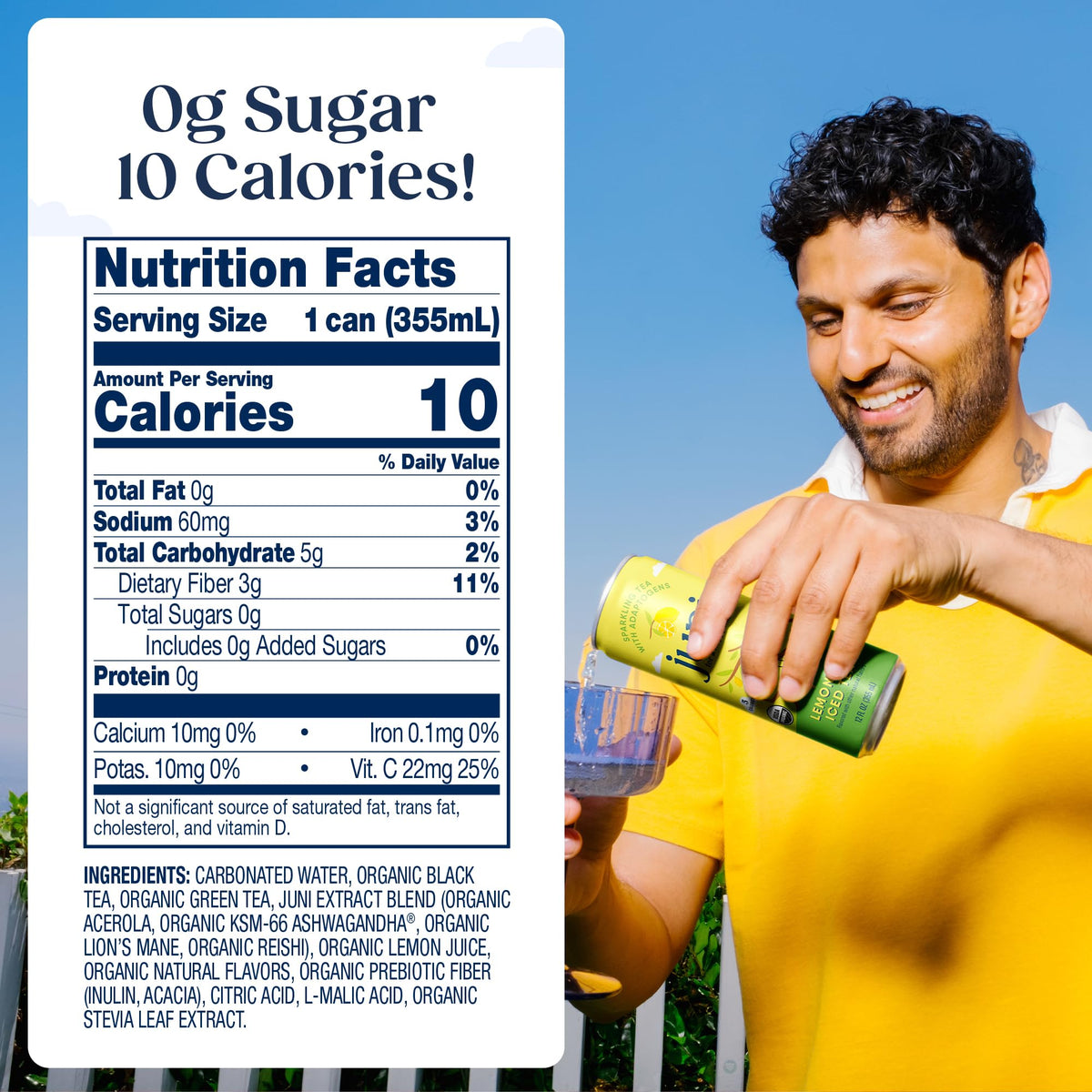JUNI Sparkling Adaptogen can with reishi for calm energy during workouts