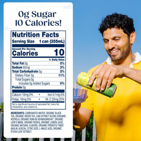 JUNI Sparkling Adaptogen can with reishi for calm energy during workouts