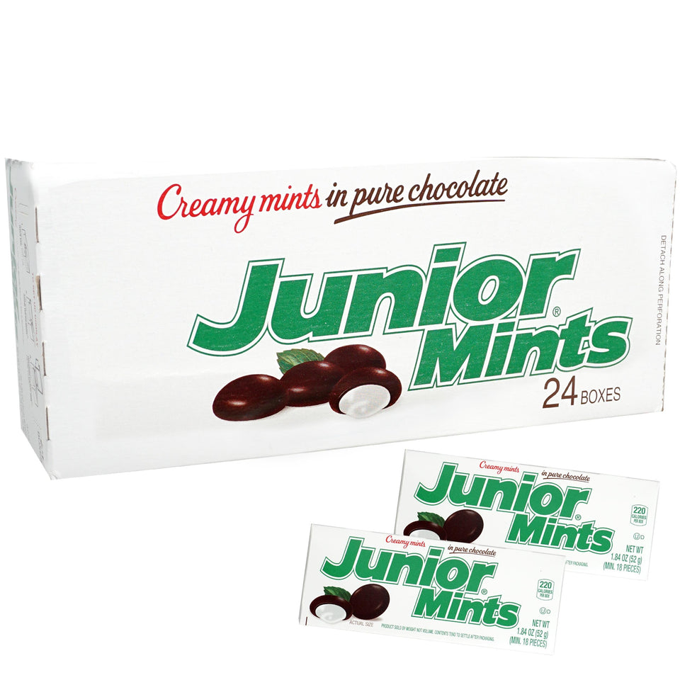 Junior Mints box front view for convenient minty snacking
