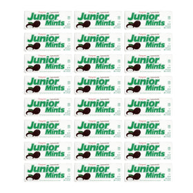 Junior Mints close-up mint centers coated in chocolate—great after-dinner treat