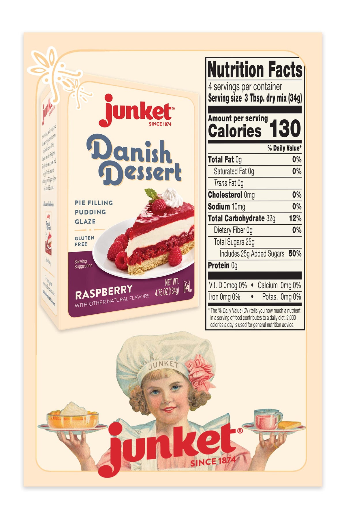 Front view of Junket Raspberry Danish Dessert box for easy prep