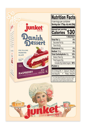 Front view of Junket Raspberry Danish Dessert box for easy prep
