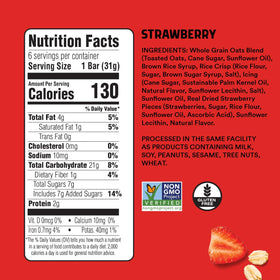 JUNKLESS chewy granola bar strawberry closeup shows ingredients like whole grains