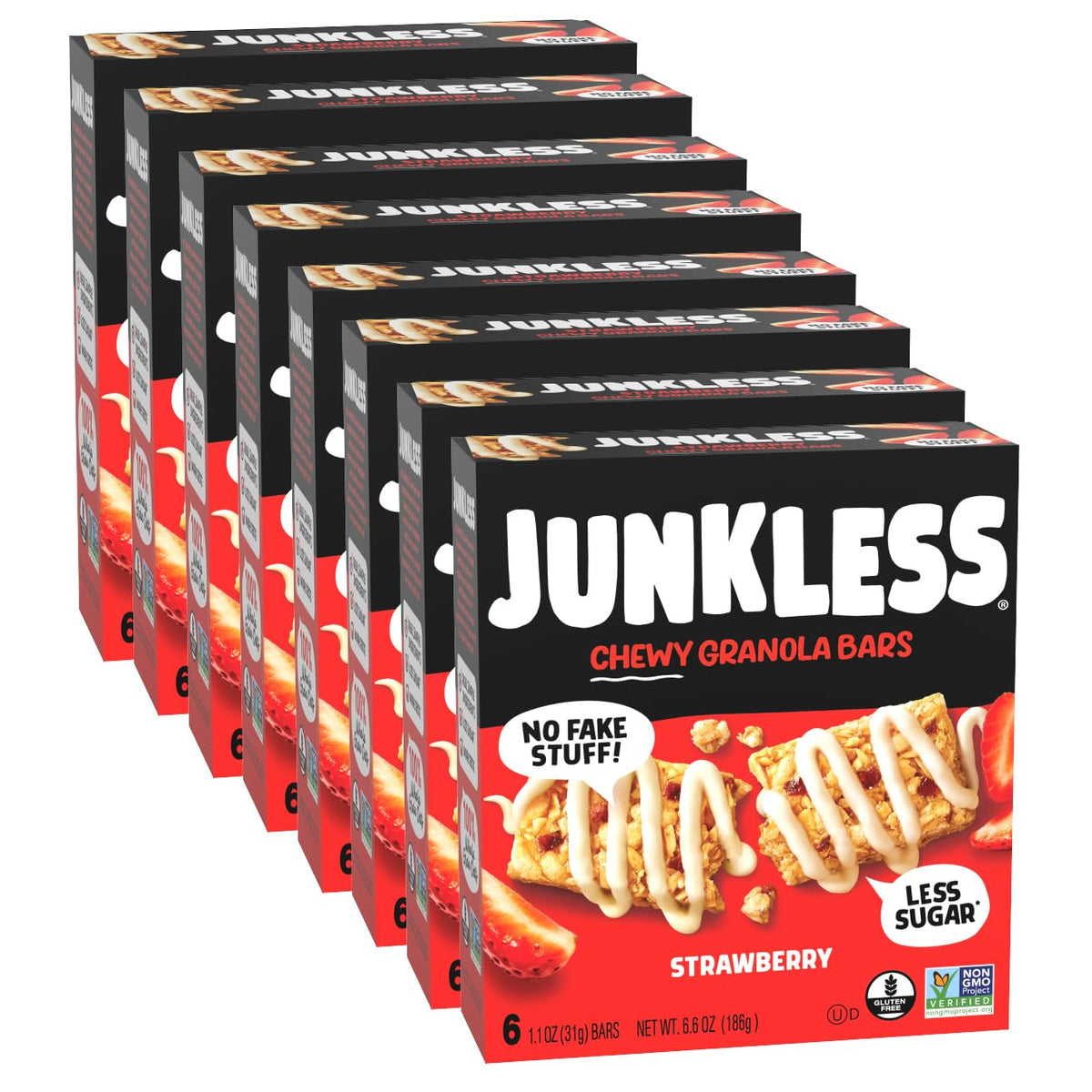JUNKLESS chewy granola bar strawberry front pack, ideal for lunchboxes