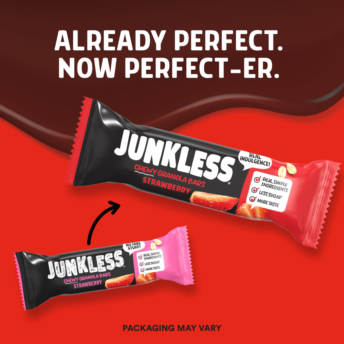 JUNKLESS chewy granola bar strawberry texture closeup highlighting soft chew