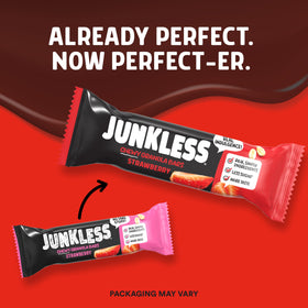 JUNKLESS chewy granola bar strawberry texture closeup highlighting soft chew