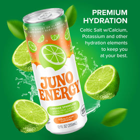 juno energy limeade sparkling refreshing closeup shows bright lime and bubbles