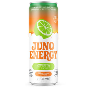 JUNO ENERGY Limeade glass with lime slice for refreshing flavor and hydration.