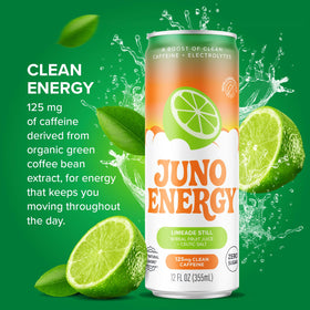 JUNO ENERGY Limeade caffeine source from green coffee beans close-up.