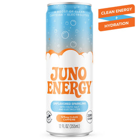 JUNO ENERGY shelf display at retail emphasizes sugar-free hydration and clean energy.