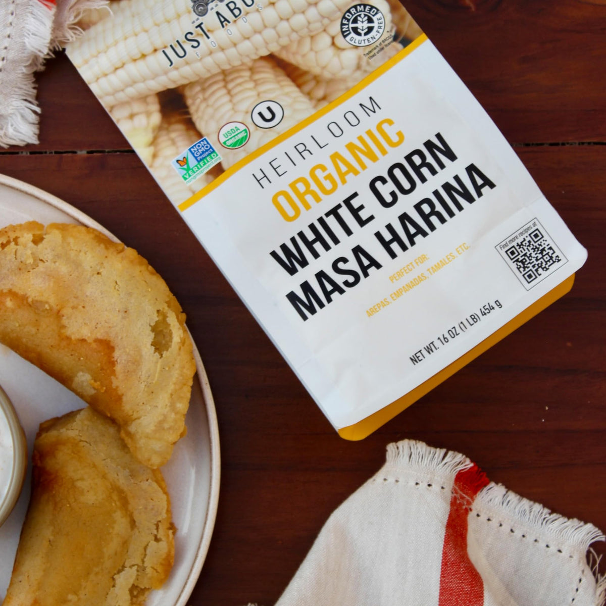 Just About Foods masa harina for baked cornbread and other dishes.