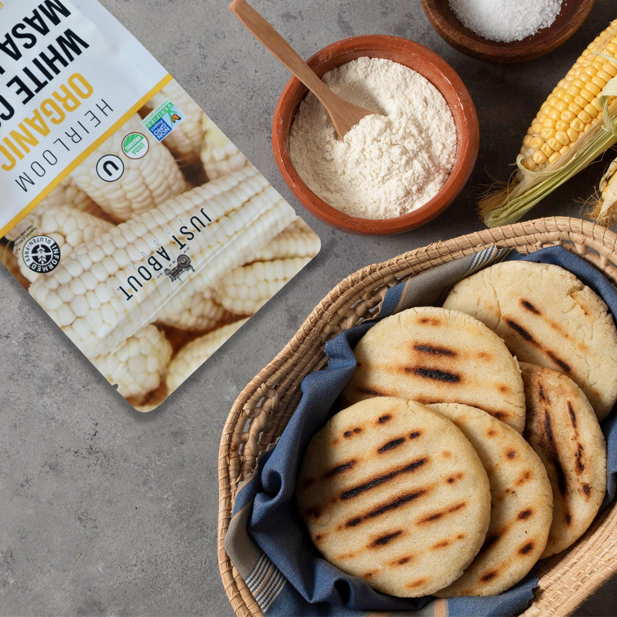 Just About Foods masa harina for sopes and gorditas prep.