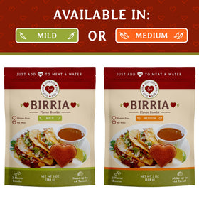 Birria tacos and quesadillas prepared with Just Add Luv bombs
