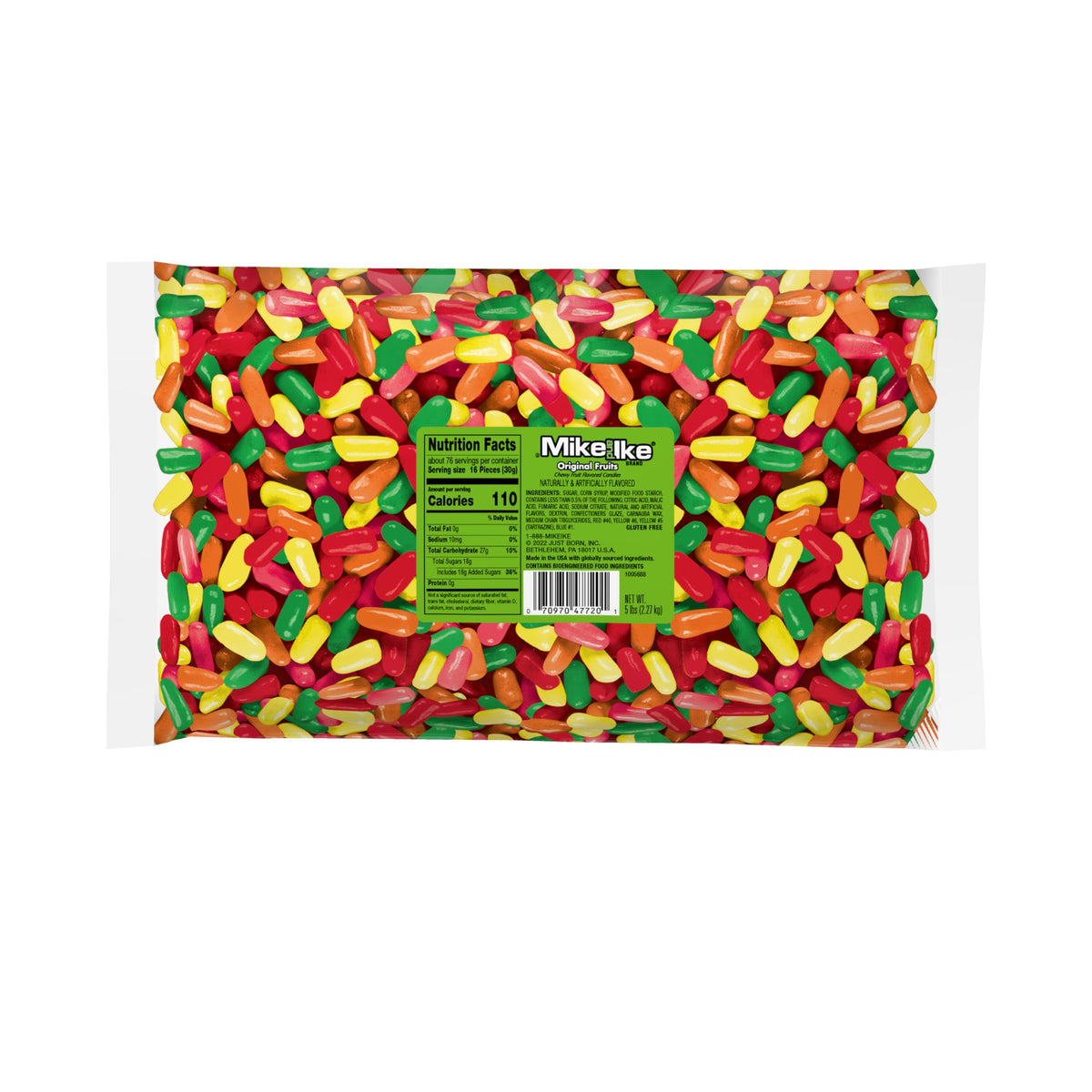 Just Born Mike and Ike Original Flavors bag with 1-ounce portions for sharing.