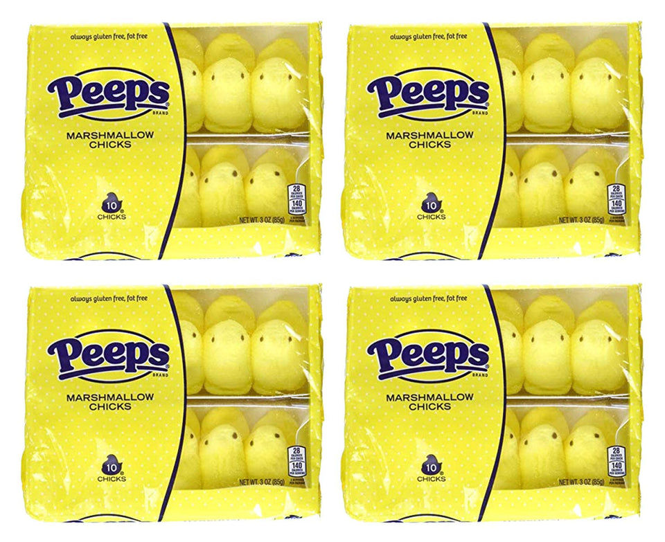 Just Born Marshmallow Peeps Yellow Chicks 10-count tray for Easter baskets.