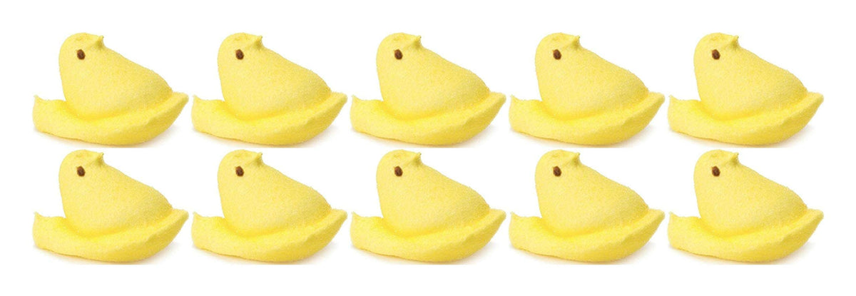 Just Born Peeps Yellow Chicks on dessert tables as decoration.