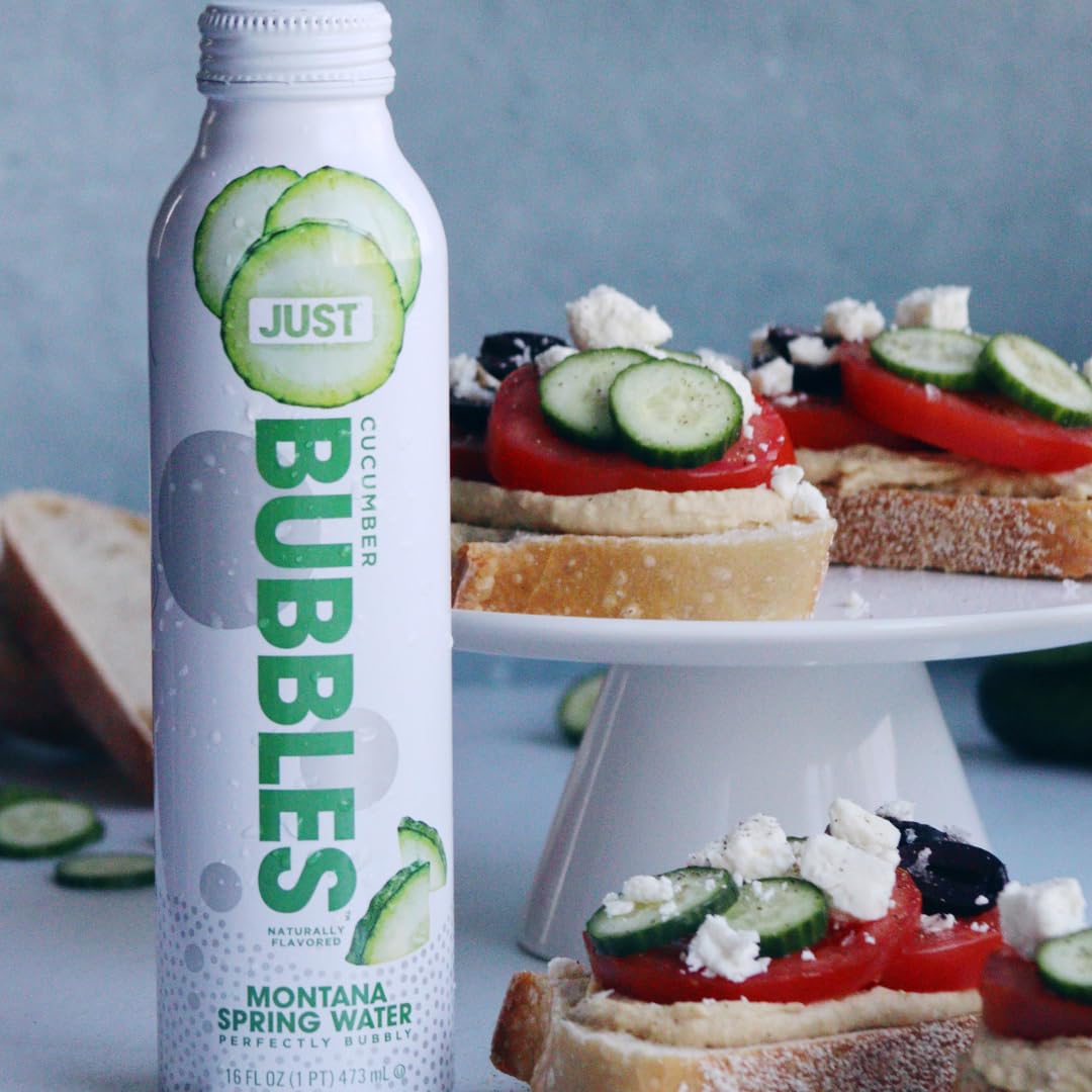 JUST Bubbles Cucumber eco-friendly bottle highlights sustainable packaging benefits.