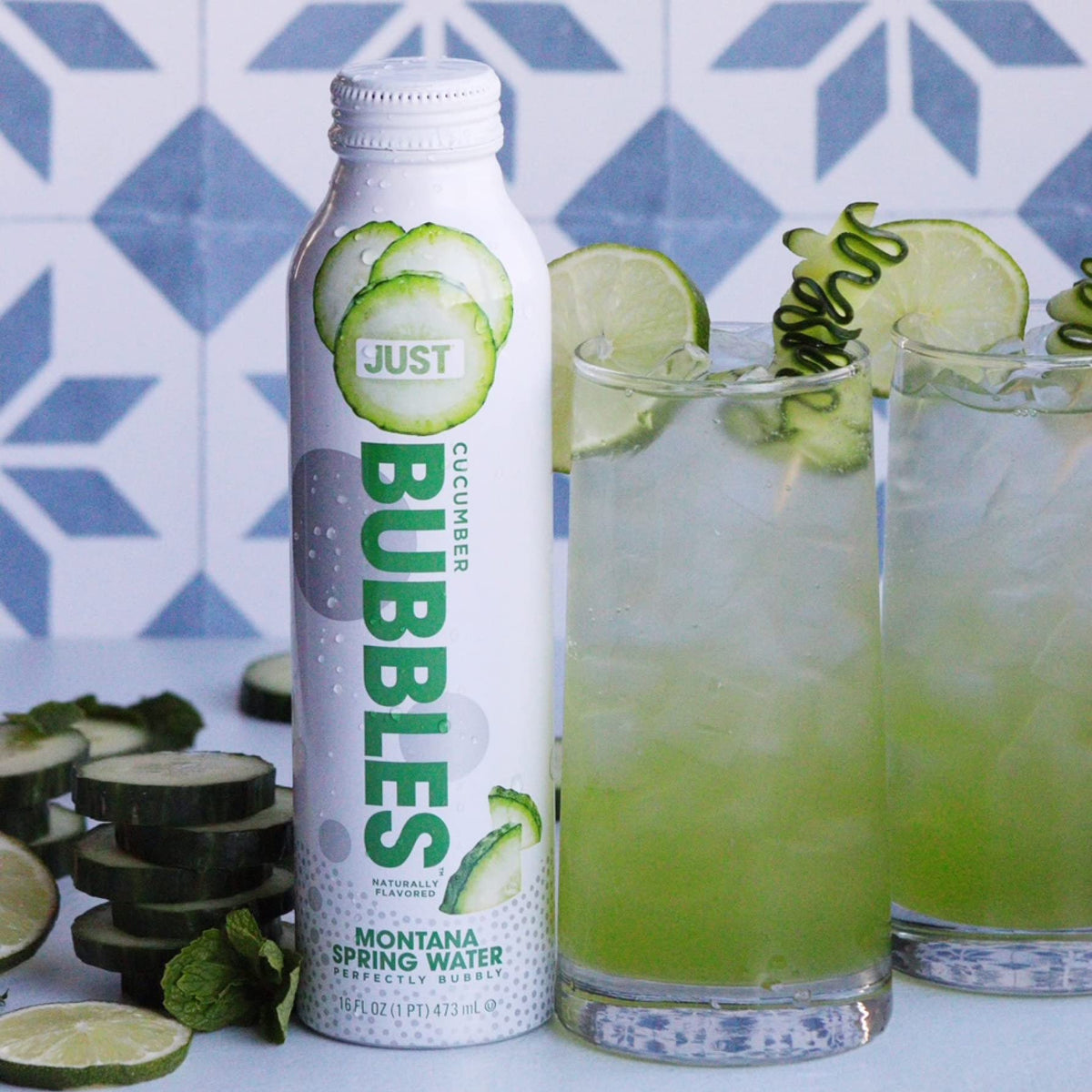 JUST Bubbles Cucumber natural minerals revealed by mountain-sourced water.