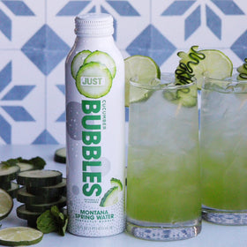 JUST Bubbles Cucumber natural minerals revealed by mountain-sourced water.