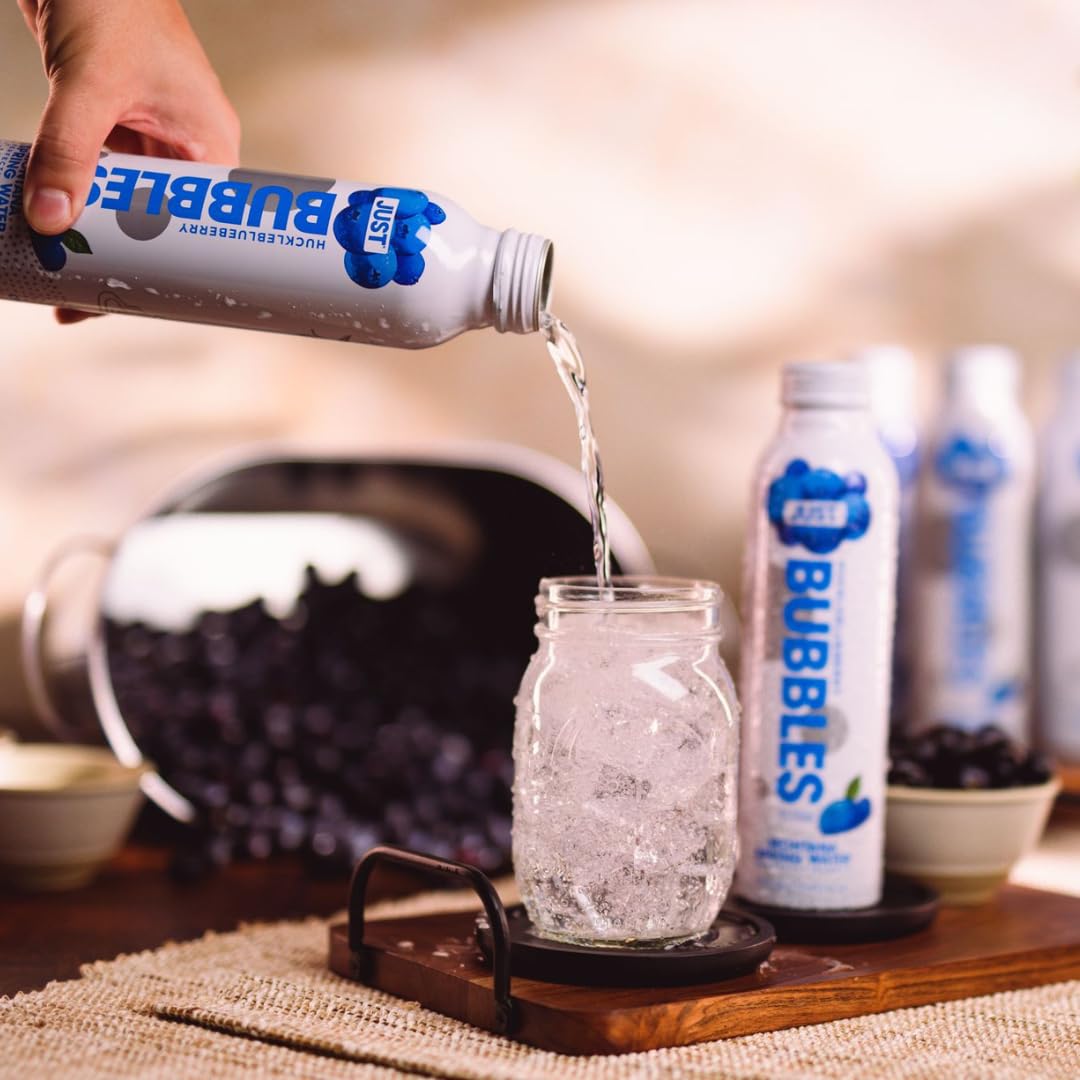 JUST Water Bubbles Huckleblueberry aluminum recycling concept highlights sustainable bottle lifecycle