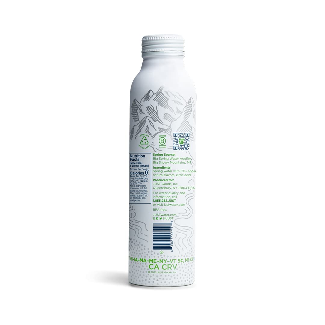 JUST Bubbles Lime bottle side angle highlighting sleek aluminum design.