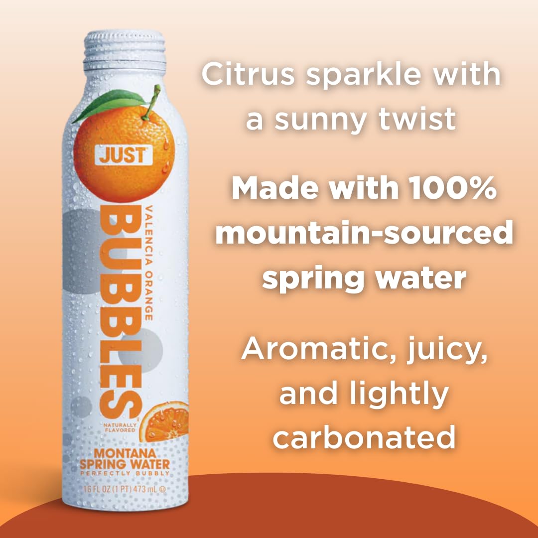 JUST Bubbles Valencia Orange glass pour captures crisp sparkling hydration