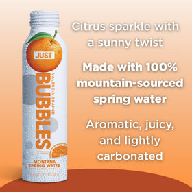 JUST Bubbles Valencia Orange glass pour captures crisp sparkling hydration