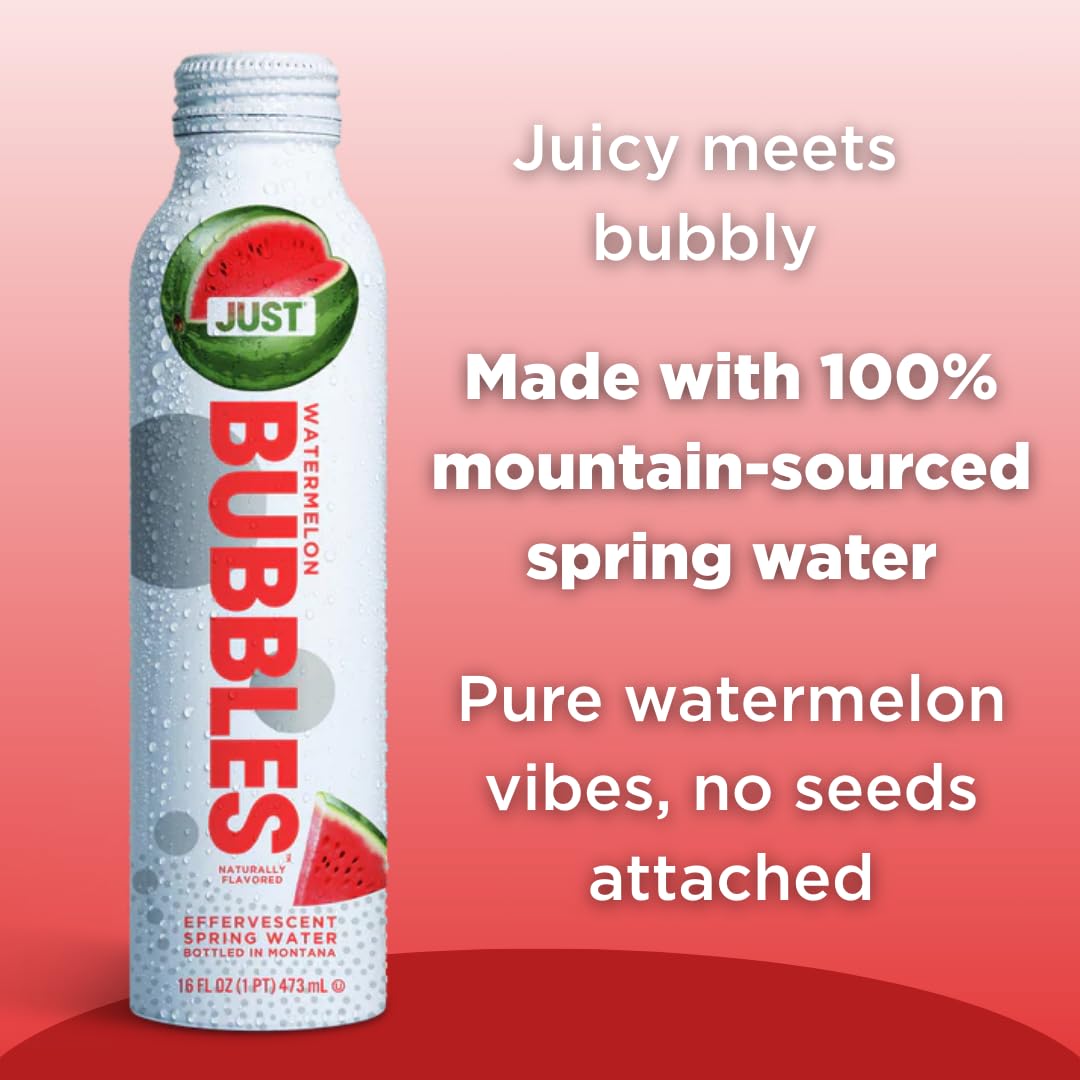 JUST Bubbles Watermelon pouring-glass captures crisp carbonation ideal for entertaining.