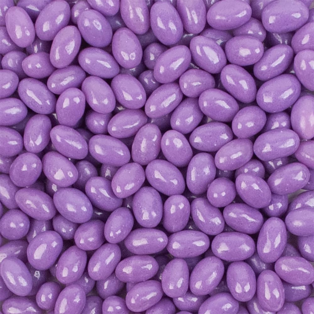 Just Candy grape-flavored chewy jelly beans in a jar on a table