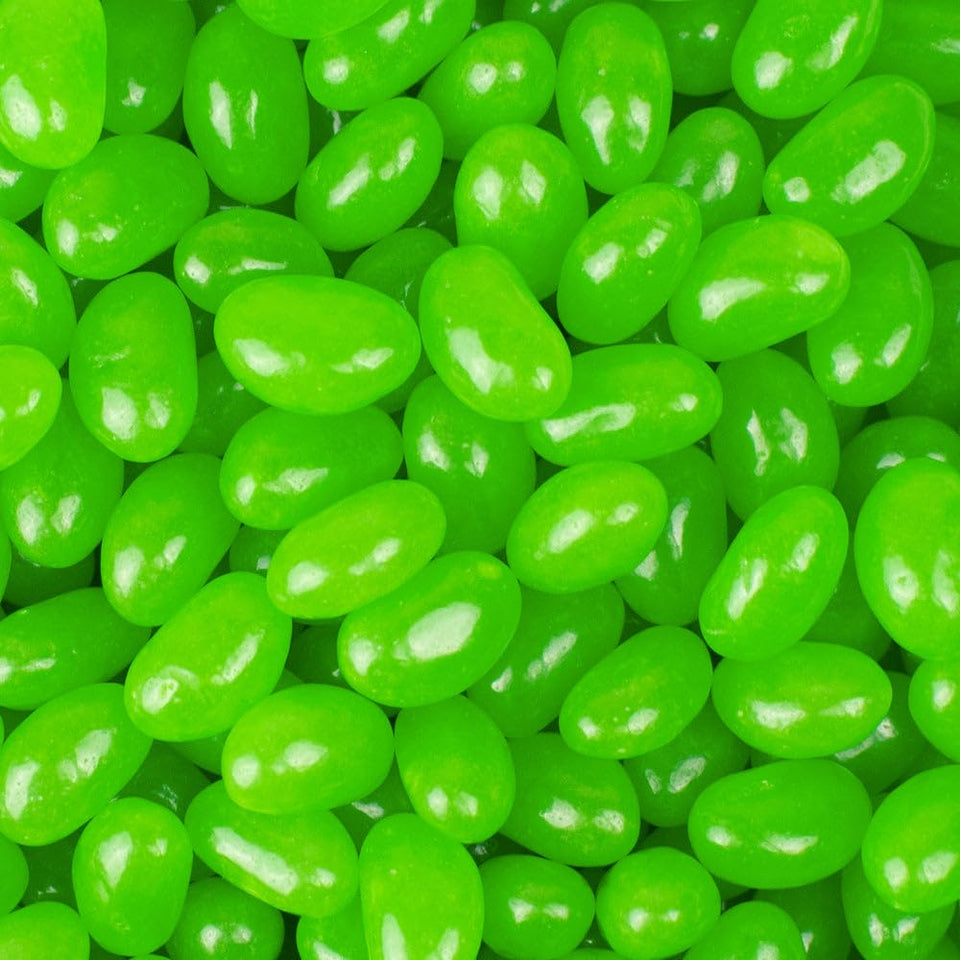 Just Candy green apple jelly beans in a 12oz bag for bulk party treats.