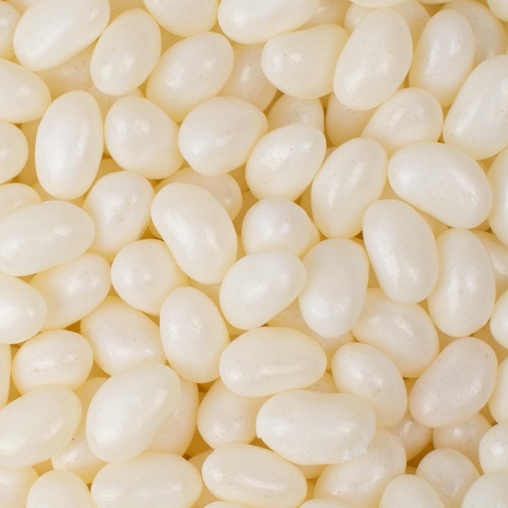 Just Candy white jelly beans offer mixed fruit flavors in bright, eye-catching colors.