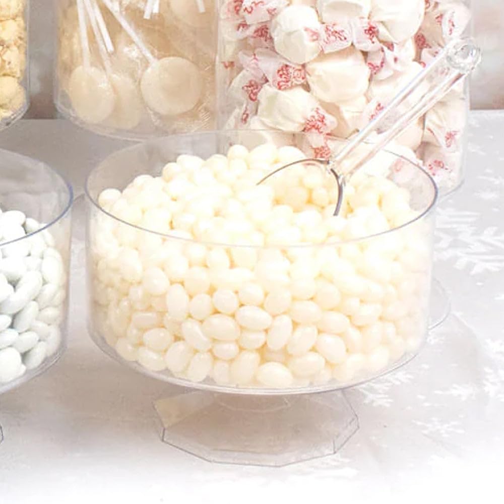 Just Candy white jelly beans arranged for candy buffet spreads at weddings.