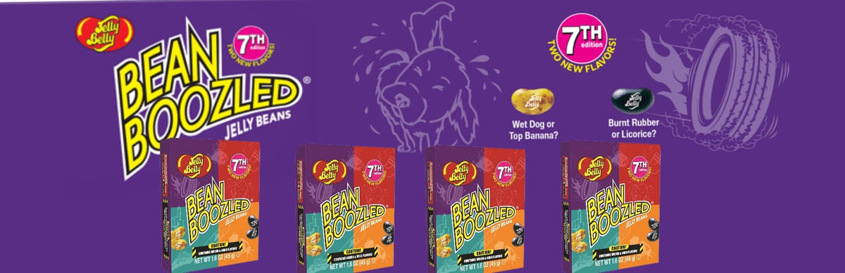 Just Grown BeanBoozled packaging graphic promoting giftable candy for celebrations.