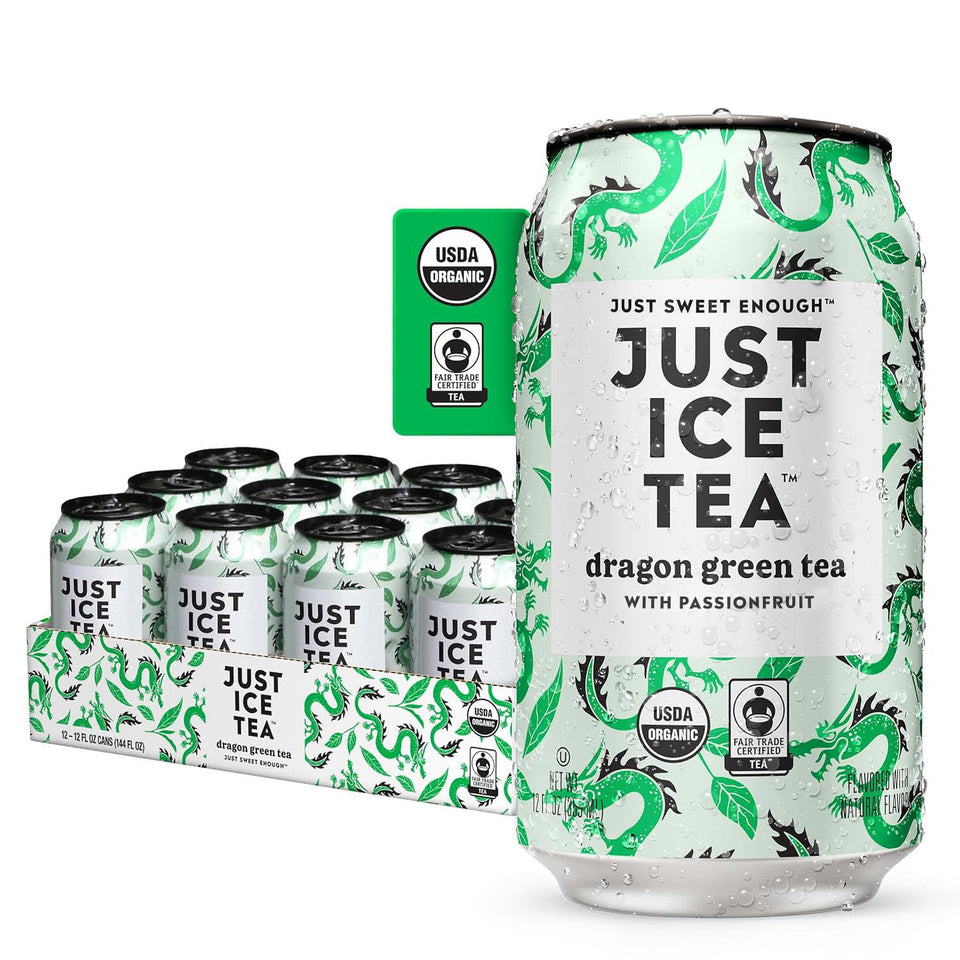 Just Ice Tea Dragon Green can with refreshing, brewed flavor ready for a cold pick-me-up.