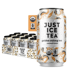 Just Ice Tea Golden Oolong can showing real brew and zero calories