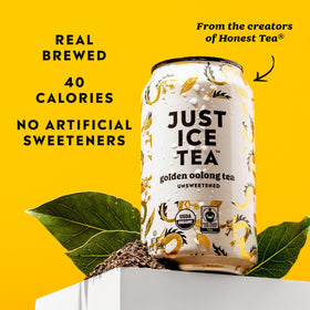 Just Ice Tea Golden Oolong label close-up with organic and fair trade marks