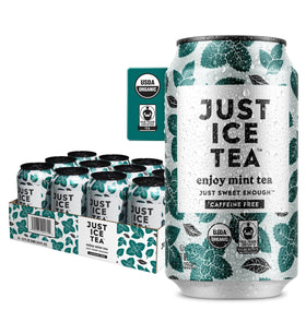 Just Ice Tea Mint can with real brewed flavor and caffeine-free profile for a refreshing sip