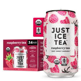 Just Ice Tea raspberry-flavored black iced tea can with a crisp aroma, ideal for cooling hot afternoons