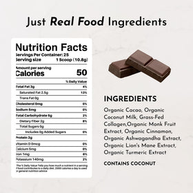 Just Ingredients organic cacao powder bag shown for antioxidant-rich cocoa.