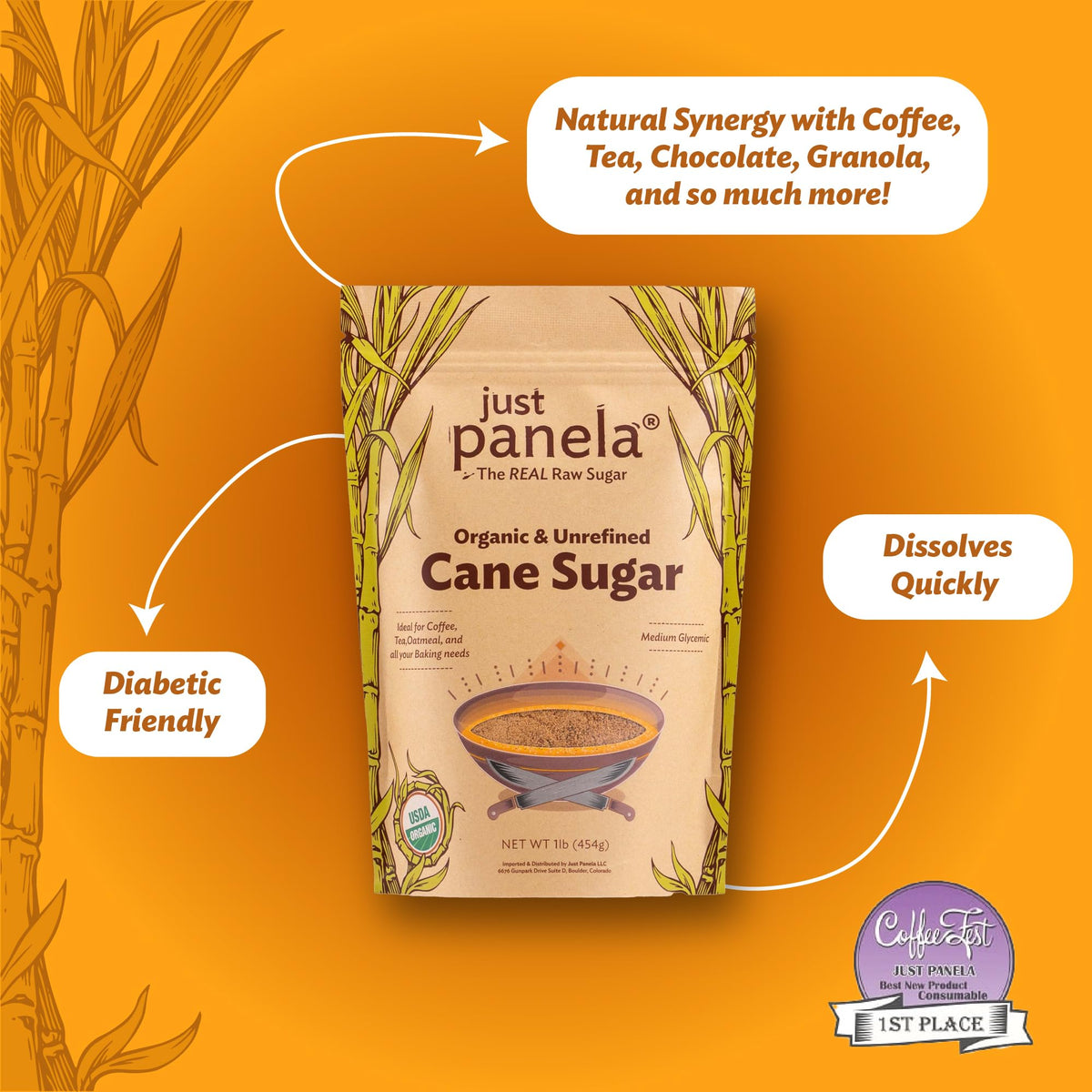 Just Panela sugar in baking setup for desserts and treats.