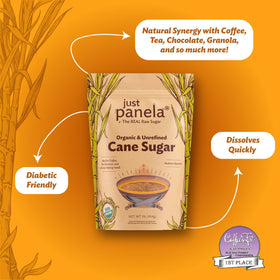 Just Panela sugar in baking setup for desserts and treats.